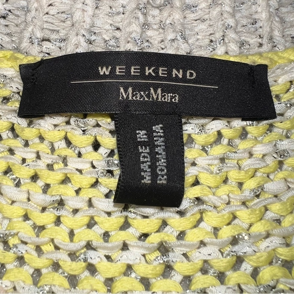 EUC MaxMara Yellow Silver Metallic Crew Neck Sweater 3/4 Sleeve Small Oversized - Picture 5 of 8